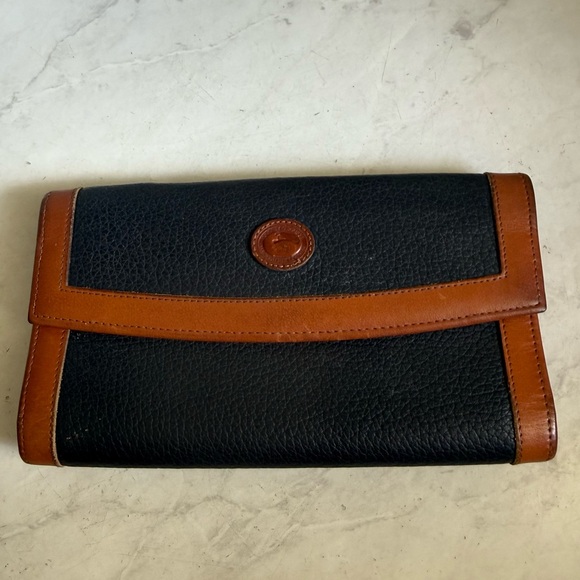 Dooney & Bourke Handbags - Dooney & Bourke VTG Black Leather Wallet with Brown Trim